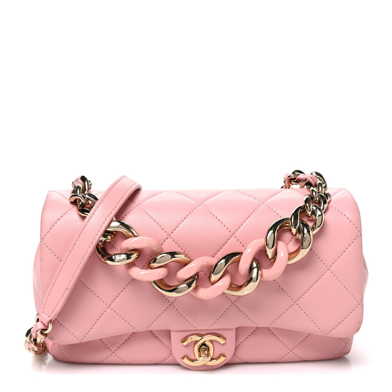 Chanel Lambskin Quilted Resin Bi-Color Chain Flap Bag Pink