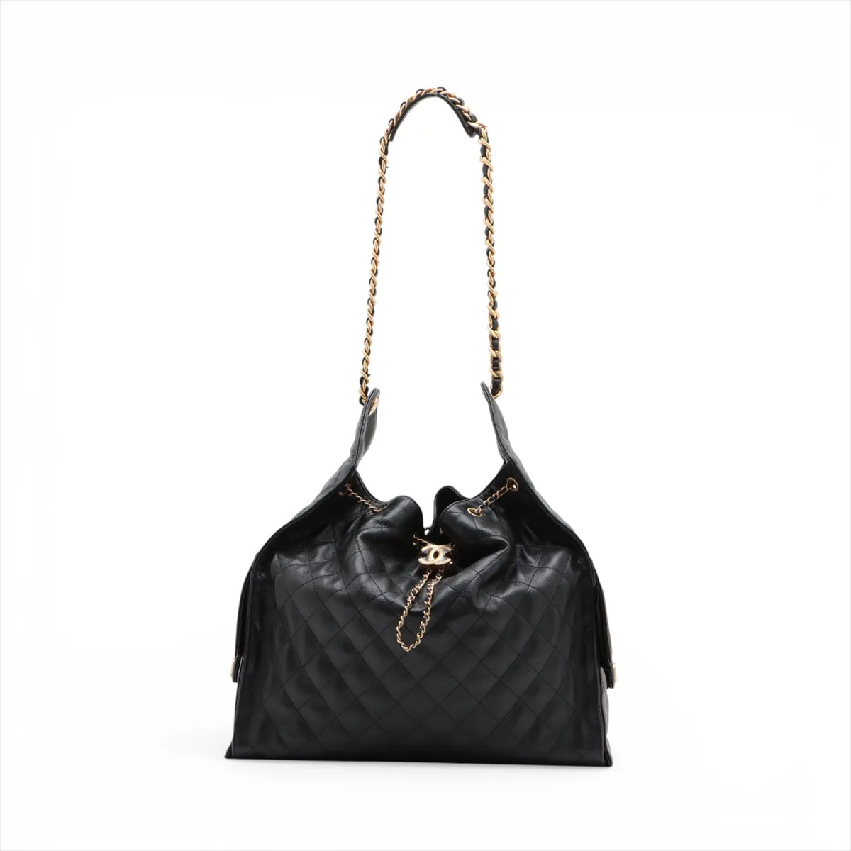 Chanel Chanel 25 Large Caviar Skin Chain Shoulder Bag Black Gold Metal Fittings