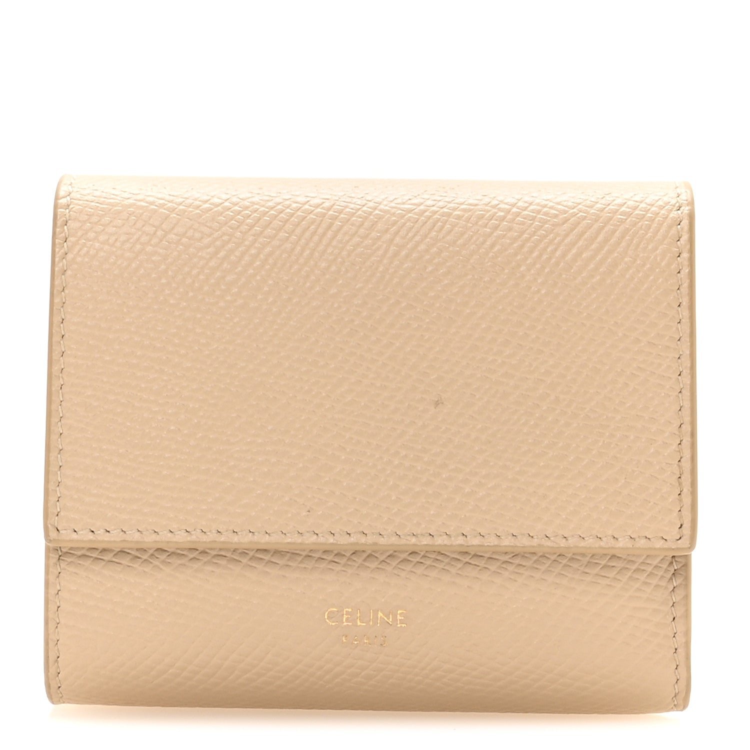 Celine Grained Calfskin Small Tri-Fold Wallet Beige