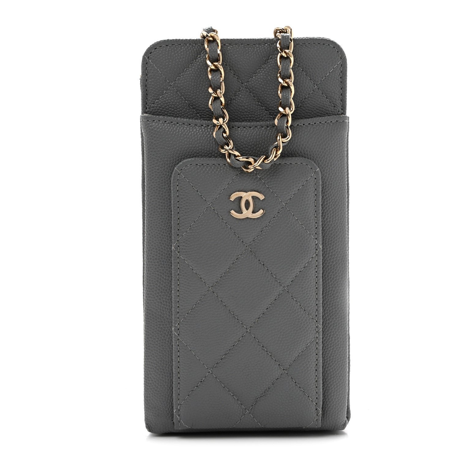 Chanel Caviar Quilted CC Phone Holder Grey
