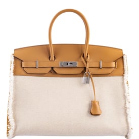Hermes Hermès Fray Fray Birkin 35 Sesame Swift and Toile H with Palladium Hardware