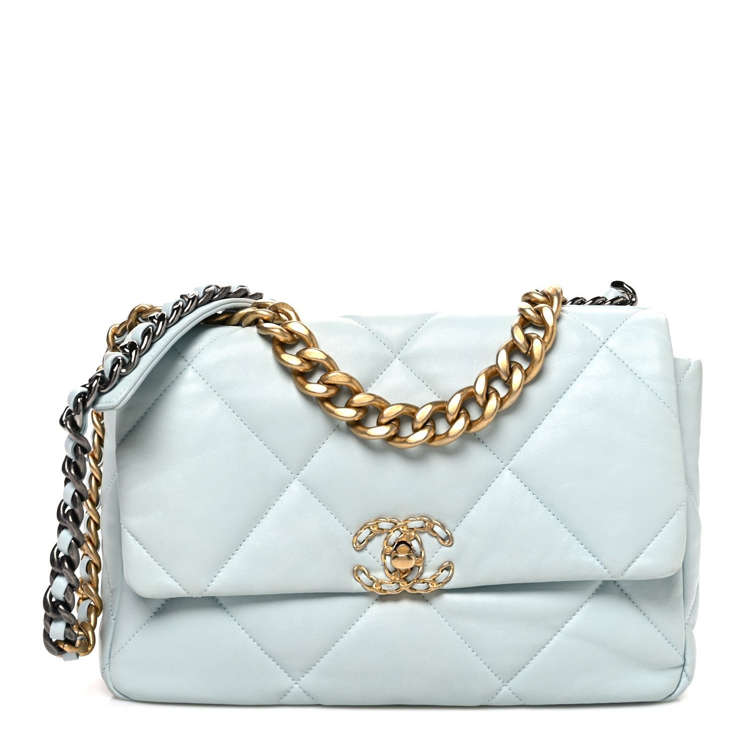 Chanel Lambskin Quilted Large Chanel 19 Flap Light Blue