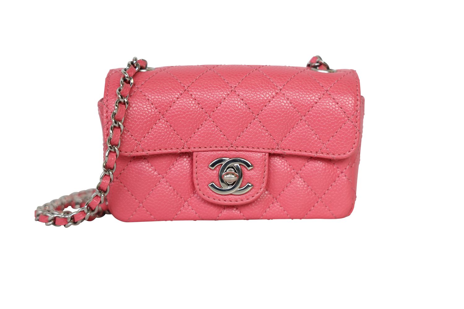 Chanel 5.5" Mini Bag, Pink Caviar Leather and Silver Hardware, Preowned in Box WA001