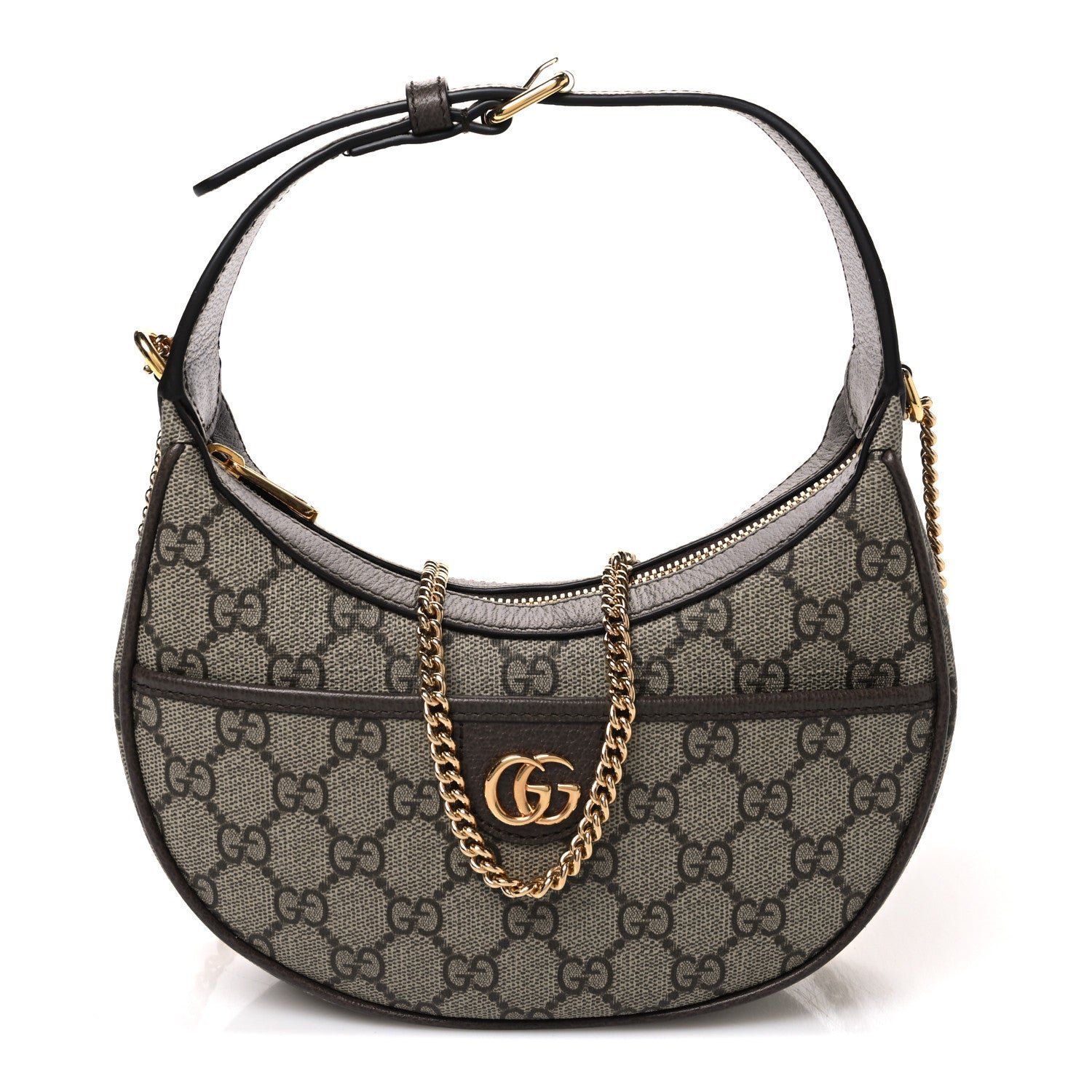 Gucci GG Supreme Monogram Textured Dollar Calfskin Small Ophidia Shoulder Bag Beige Ebony New Acero
