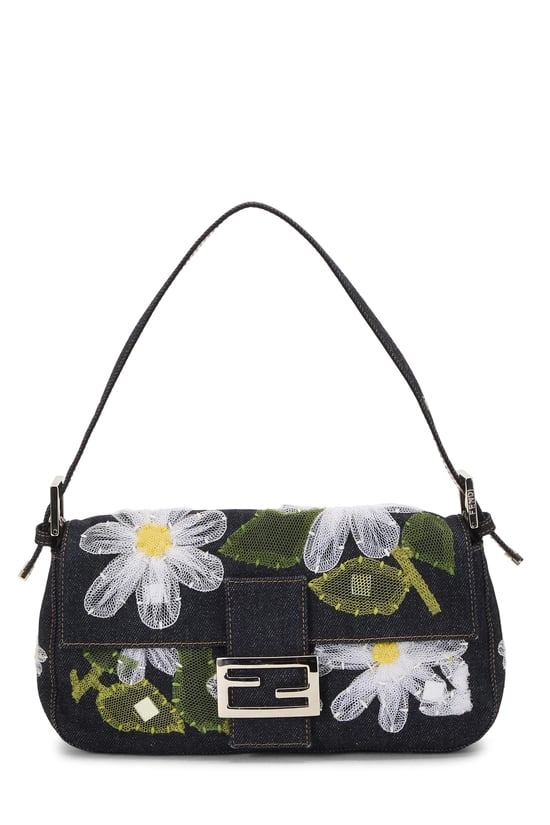 Navy Floral Embroidered Baguette