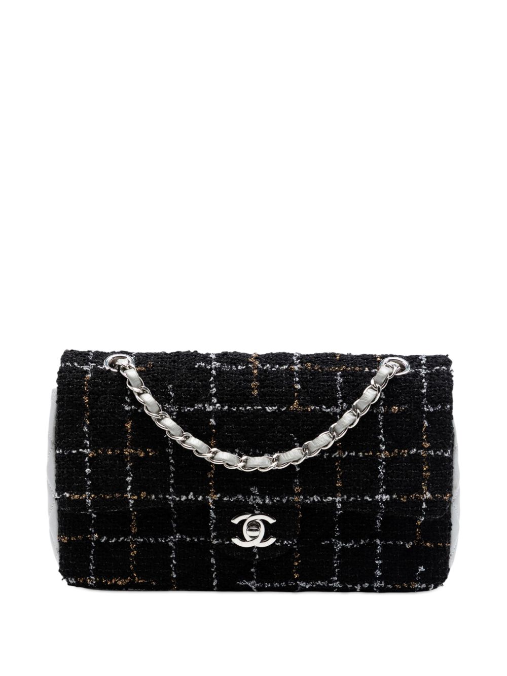 2017-2018 Medium Classic Quilted Tweed and Metallic Lambskin Double Flap shoulder bag