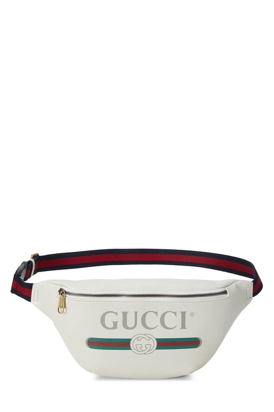 White Leather Logo Printed Belt Bag