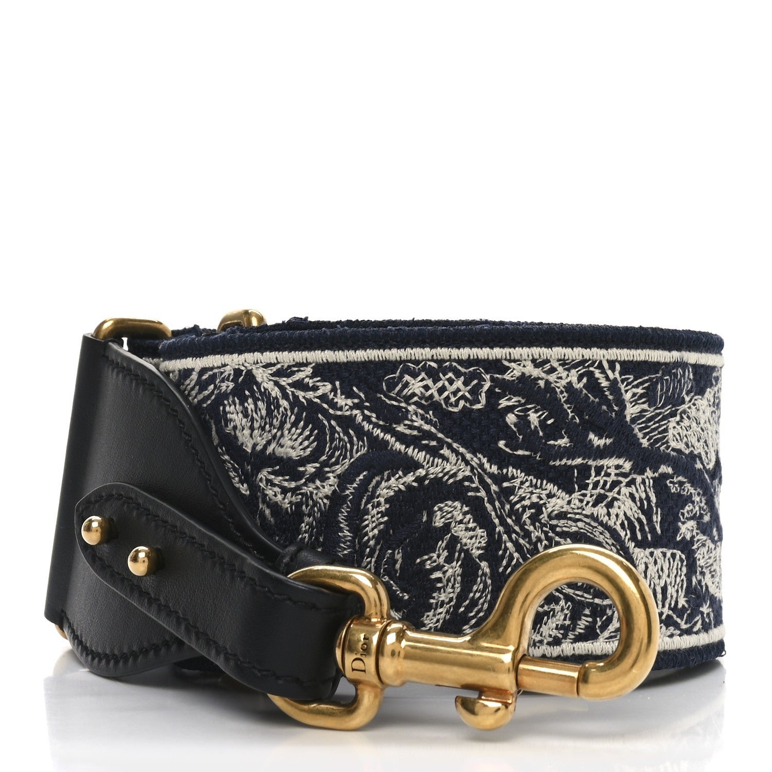 Dior Canvas Embroidered Toile de Jouy Shoulder Strap Black White Blue