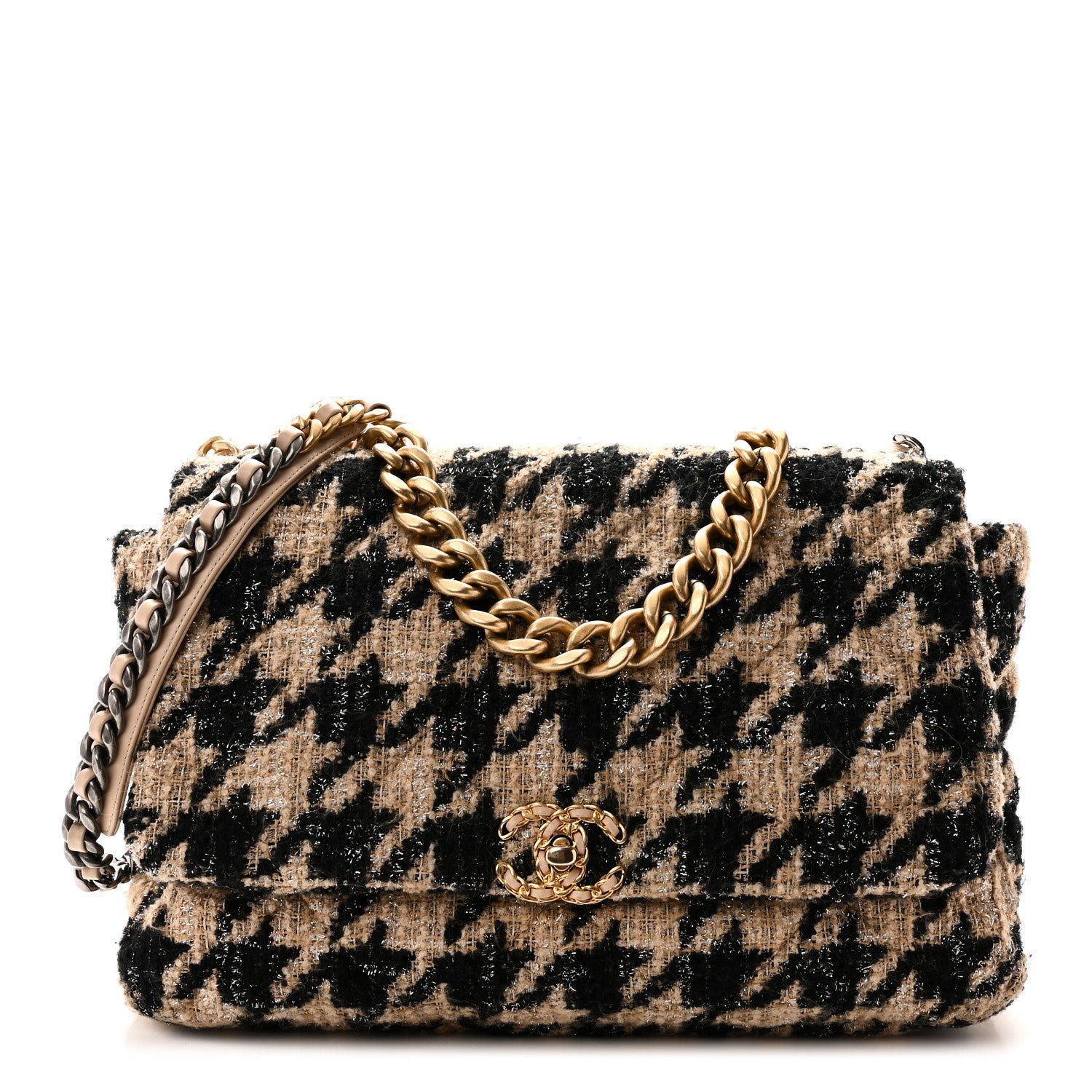 Chanel Tweed Maxi Chanel 19 Flap Beige Black