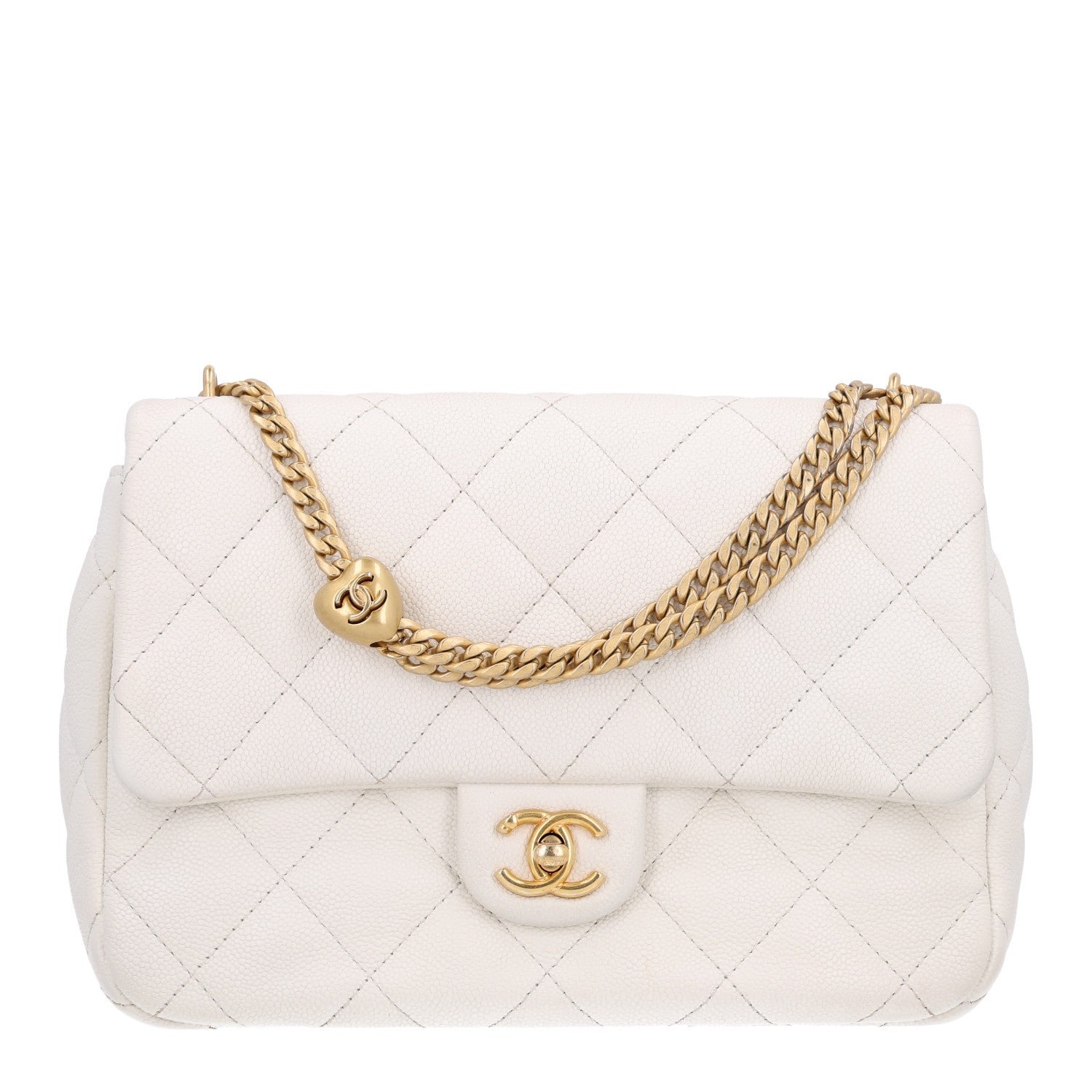 Chanel Caviar Quilted Sweetheart Flap White