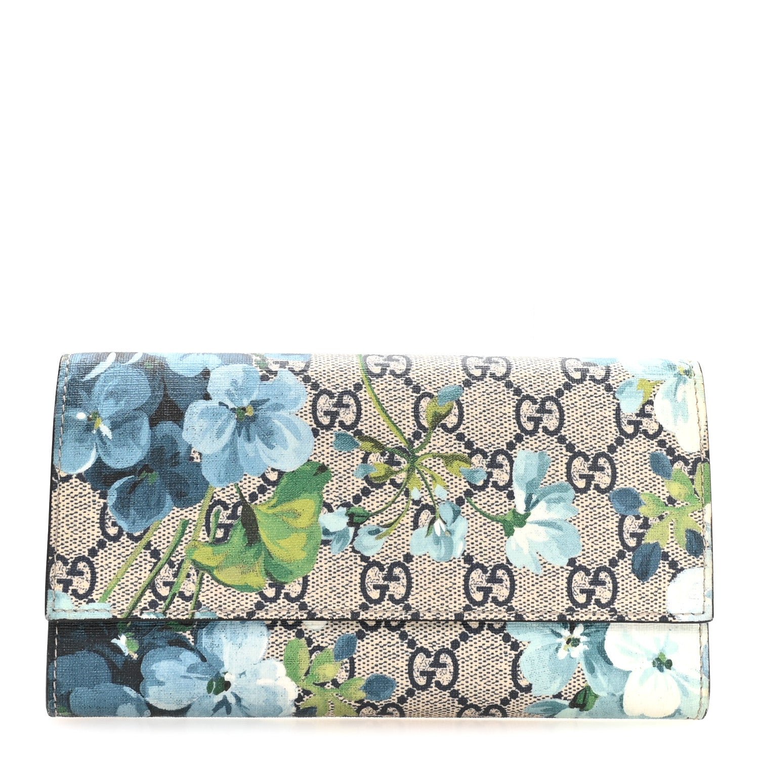 Gucci GG Supreme Monogram Blooms Continental Wallet Blue