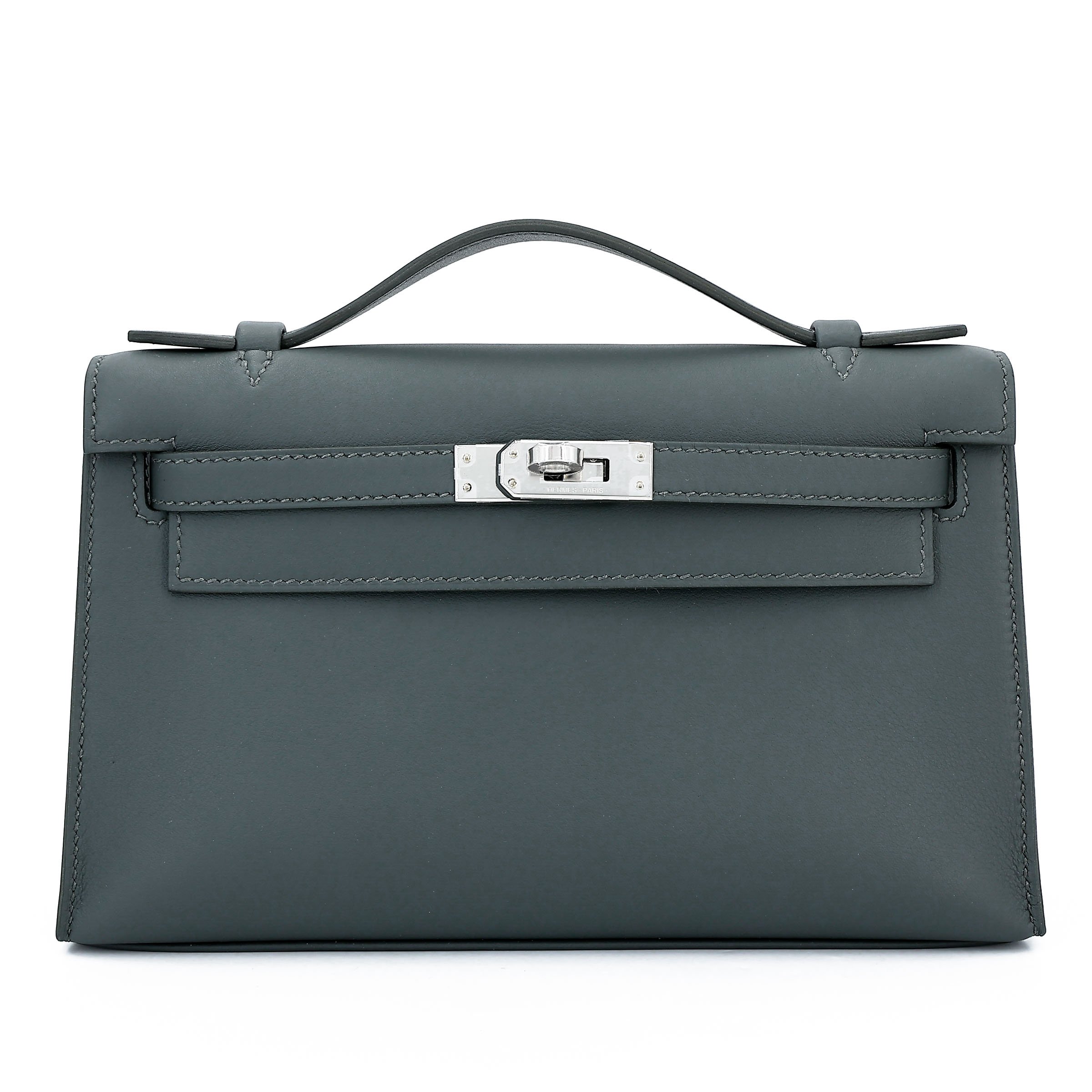 Hermes Brand New ( Rank N ) HERMÈS Kelly Pochette Vert Mangrove (Q0) Swift Palladium hardware K (2025)