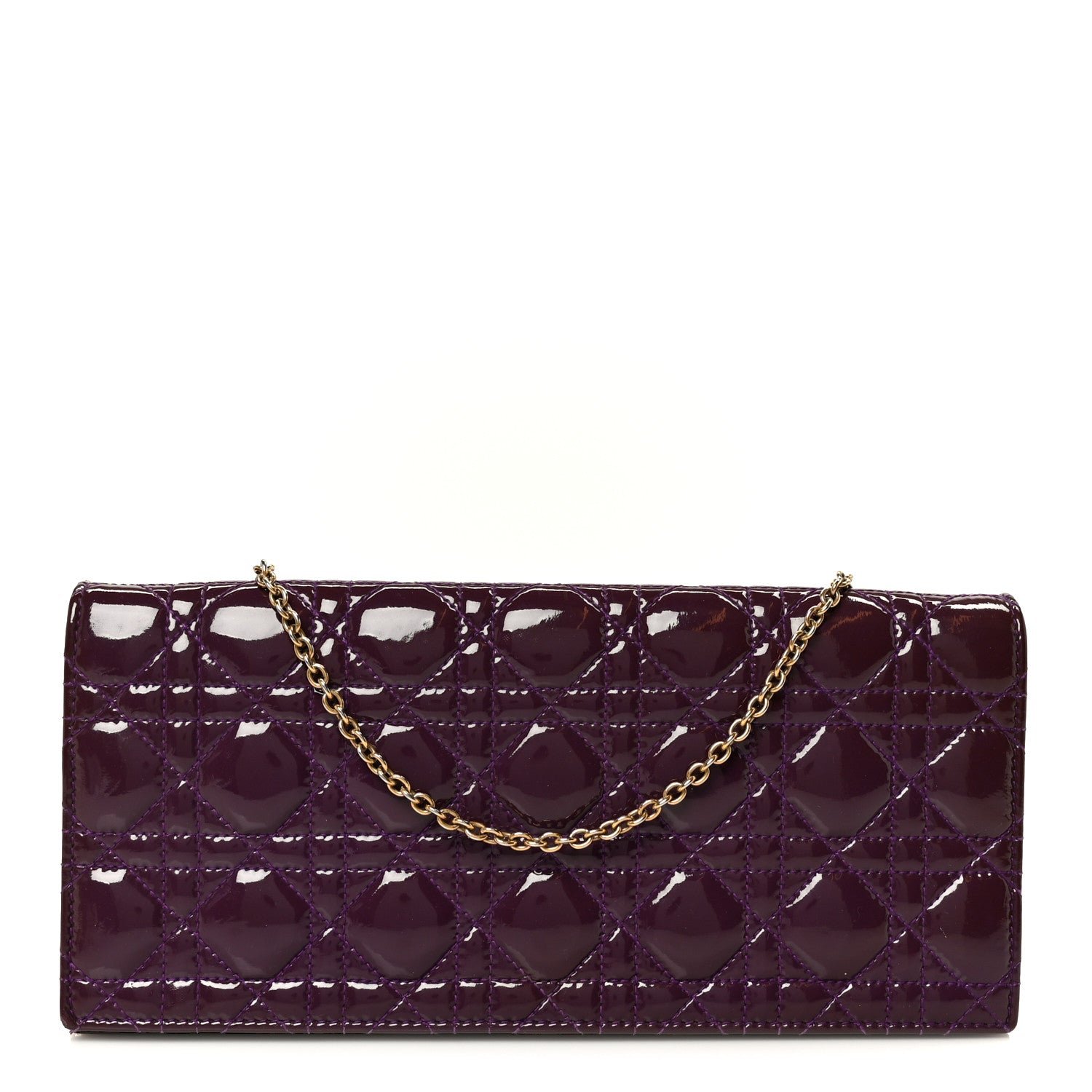 Christian Dior Patent Cannage Lady Dior Convertible Clutch Purple