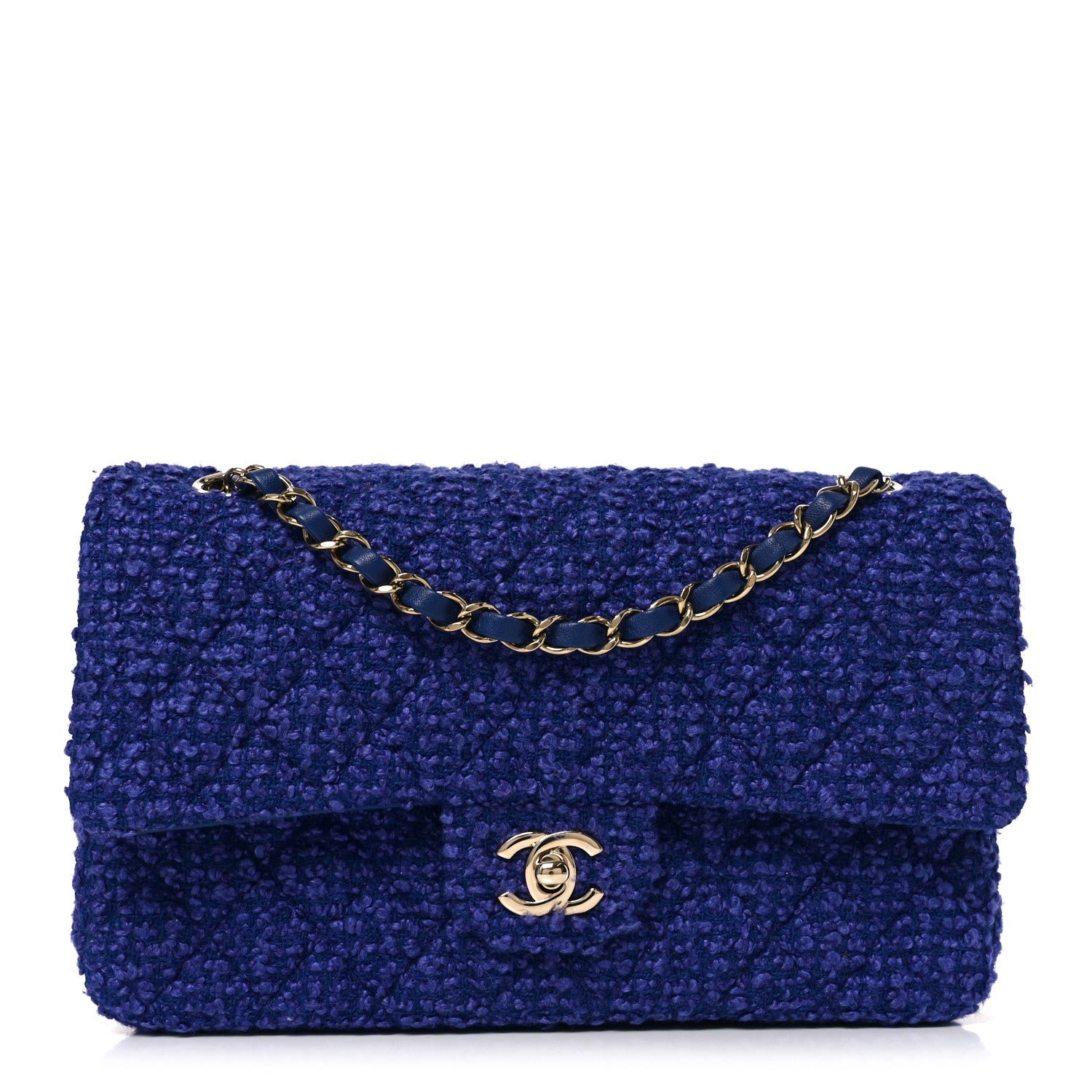 Chanel Tweed Quilted Medium Double Flap Blue