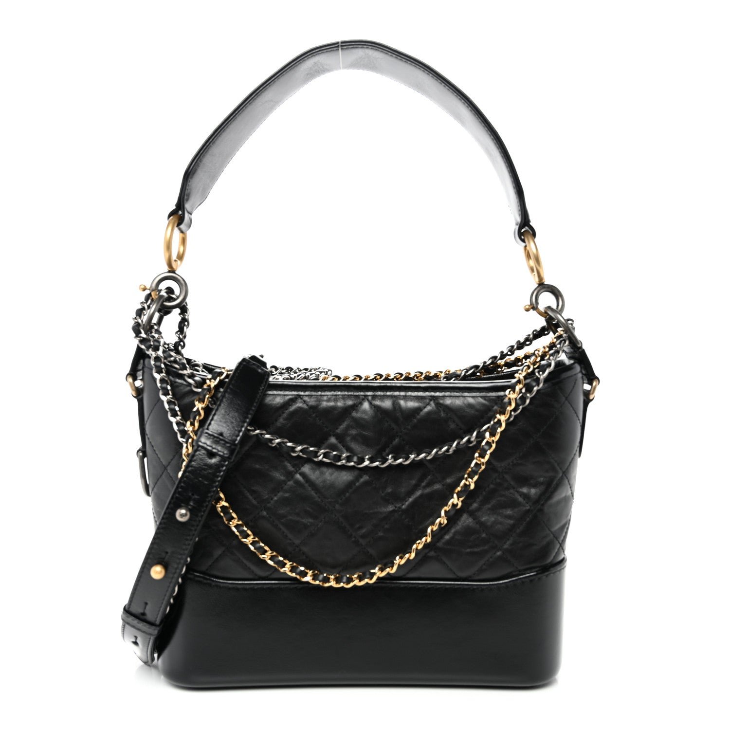 Chanel Aged Smooth Calfskin Quilted Medium Gabrielle Logo Hobo Black