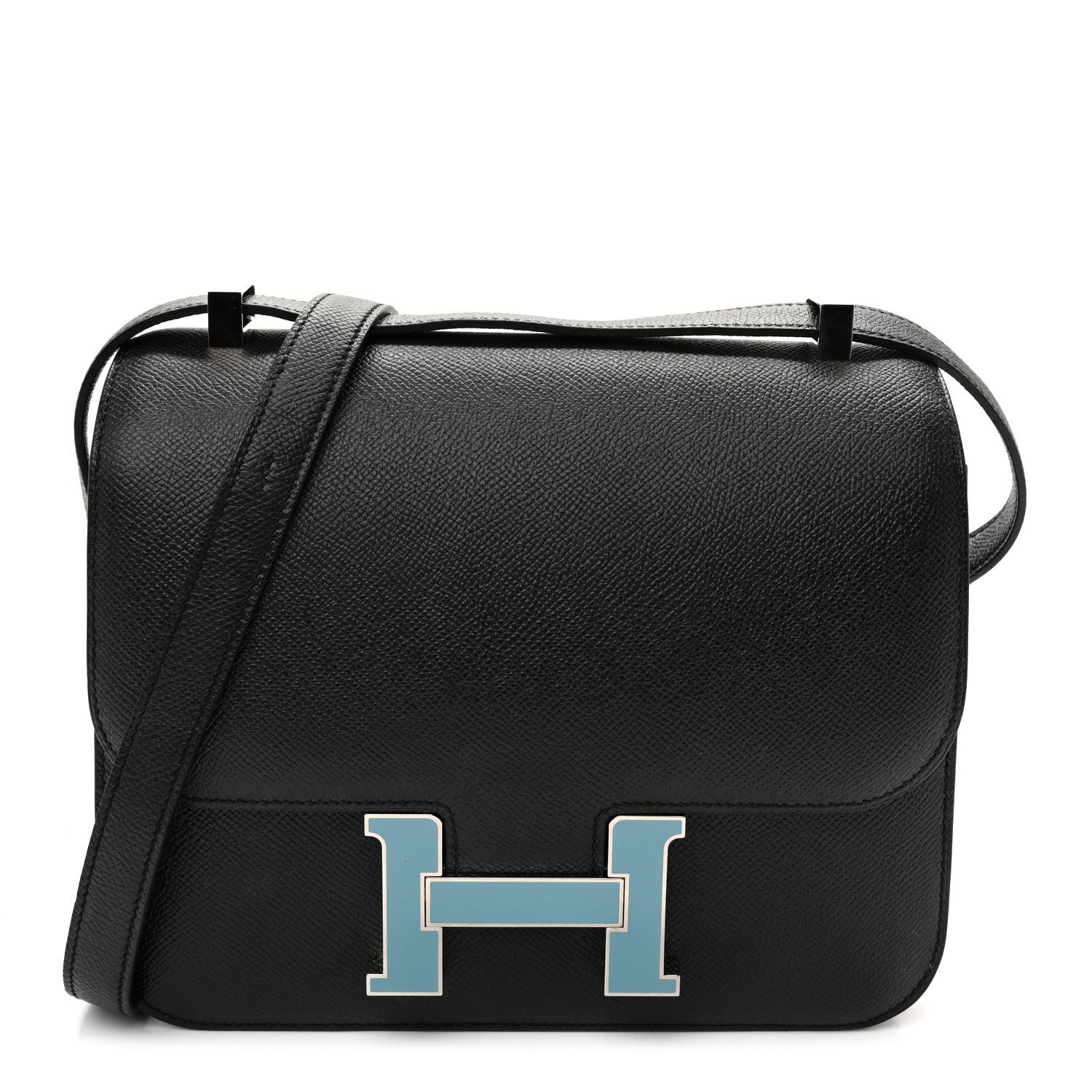 Hermes Epsom Enamel Constance 24 Black Bleu Saint Cyr