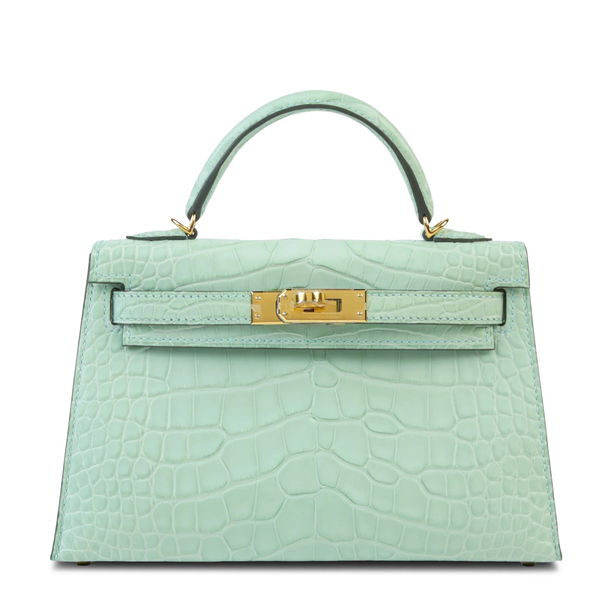 Hermes Mini Kelly II Vert d’Eau (6U) Matte Alligator Gold hardware W (2024)