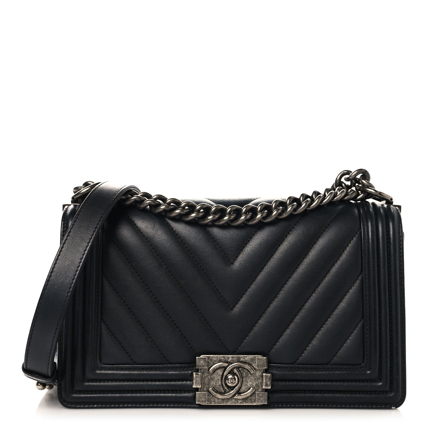 Chanel Lambskin Chevron Quilted Medium Boy Flap Black