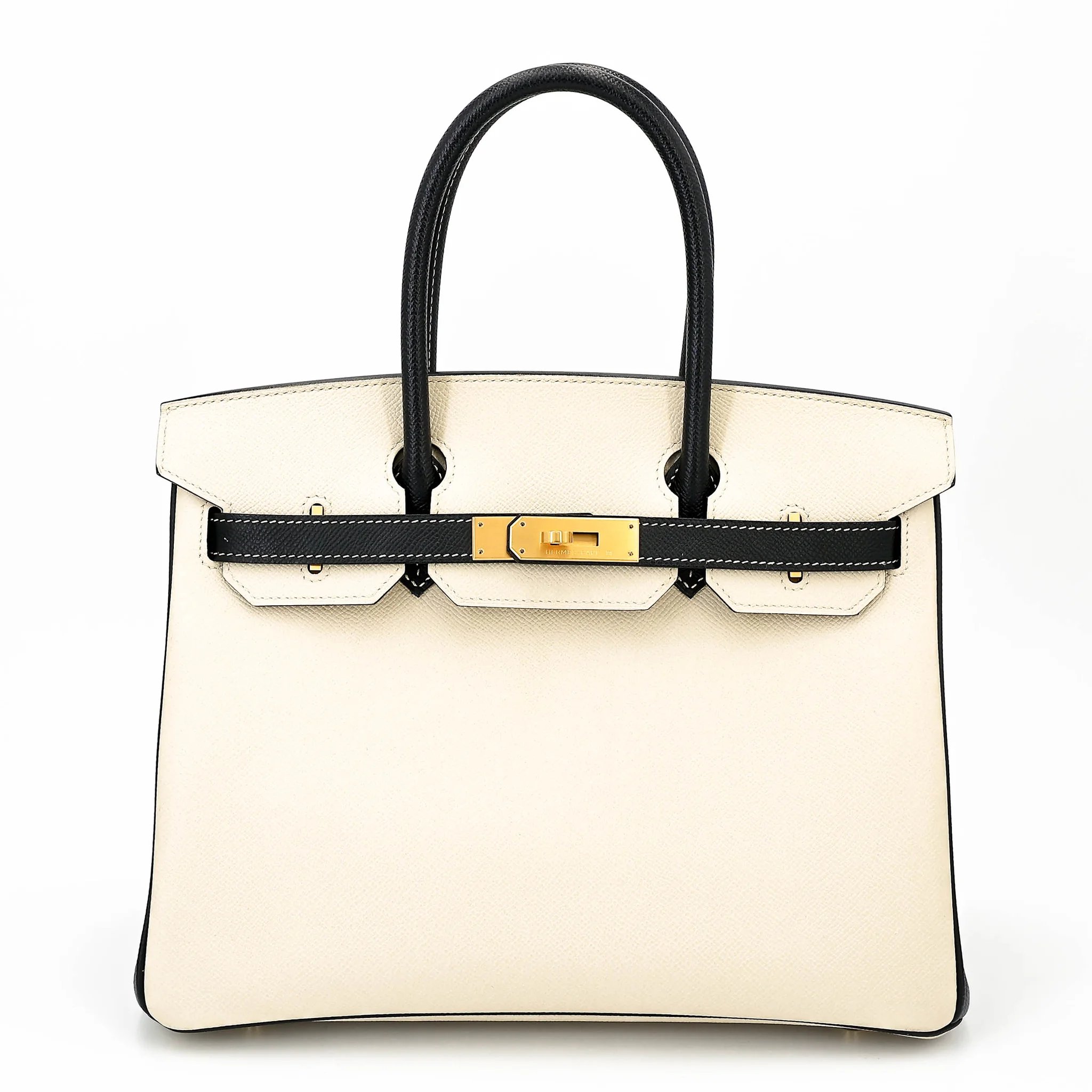 Very Good ( Rank A) HERMÈS Special Order Birkin 30 HSS Craie (10) Noir (89) Epsom Brushed Gold hardware A (2017)