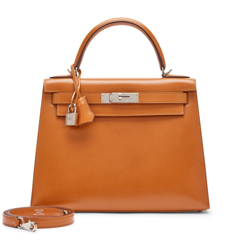 Hermes Caramel Box Calf Sellier Kelly 28 Palladium Hardware, 2014