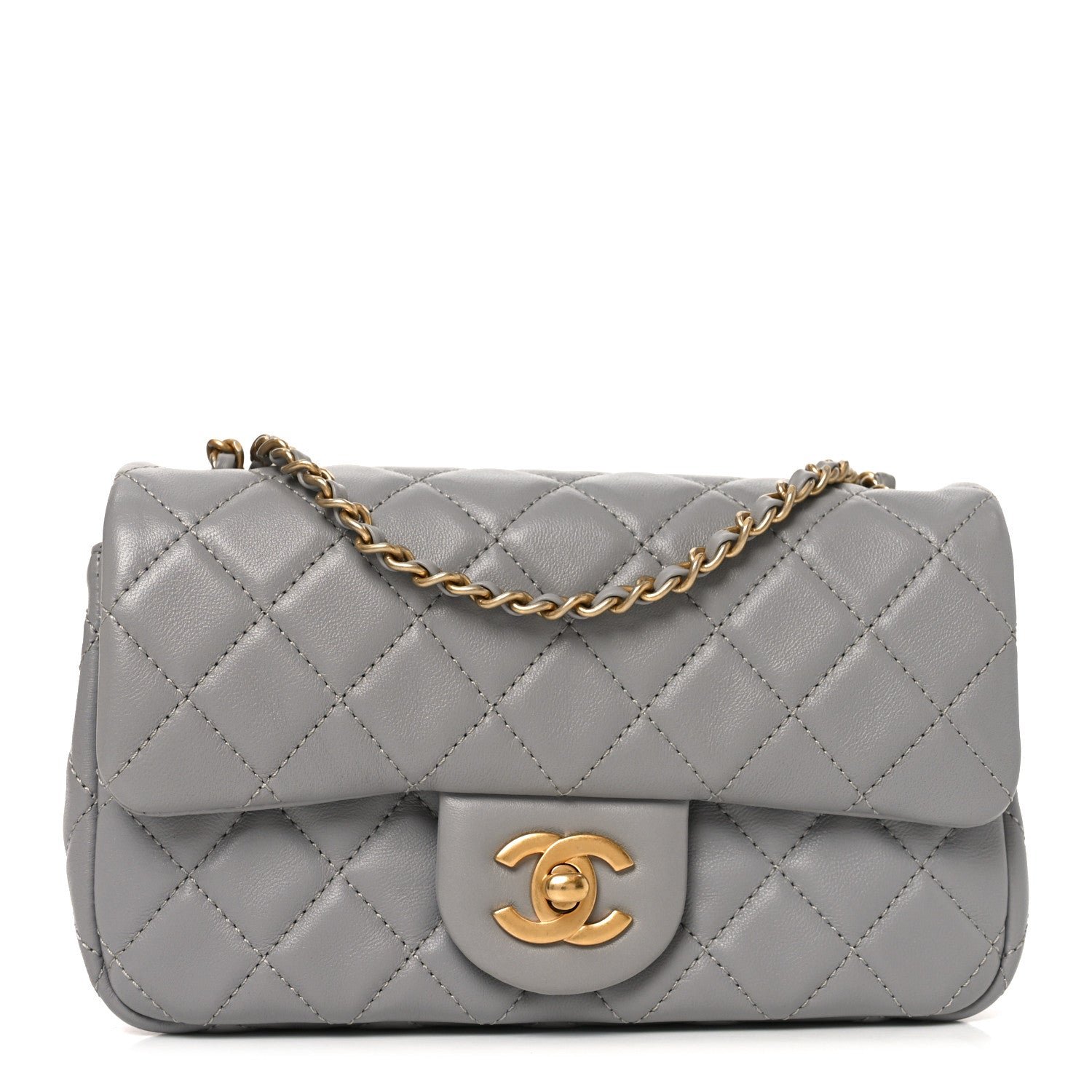 Chanel Lambskin Quilted Mini Rectangular Pearl Crush Flap Grey