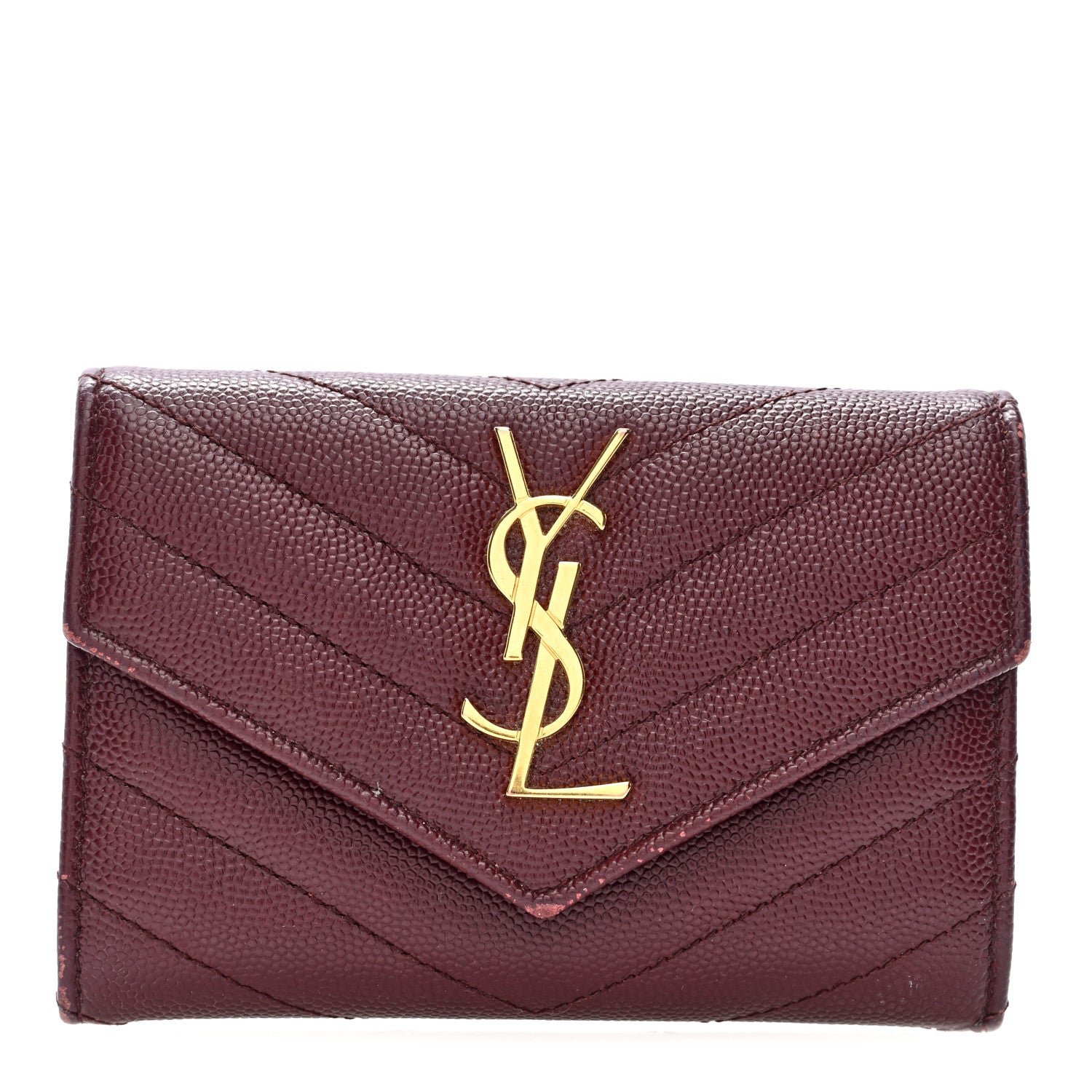 Saint Laurent Grain De Poudre Matelasse Chevron Small Monogram Envelope Wallet Palissandre