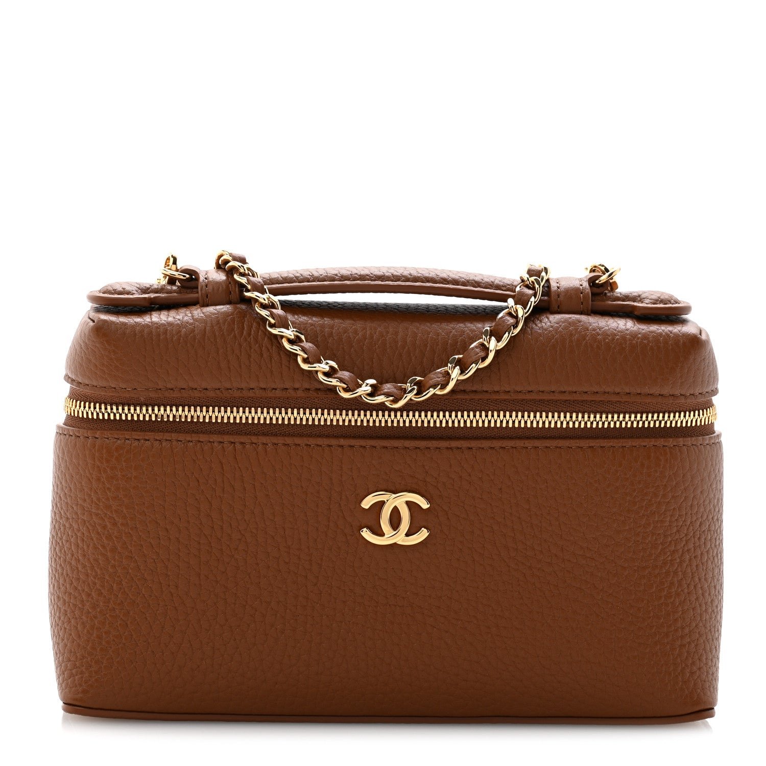 Chanel Grained Calfskin Small Supple Trapeze Vanity With Chain Camel