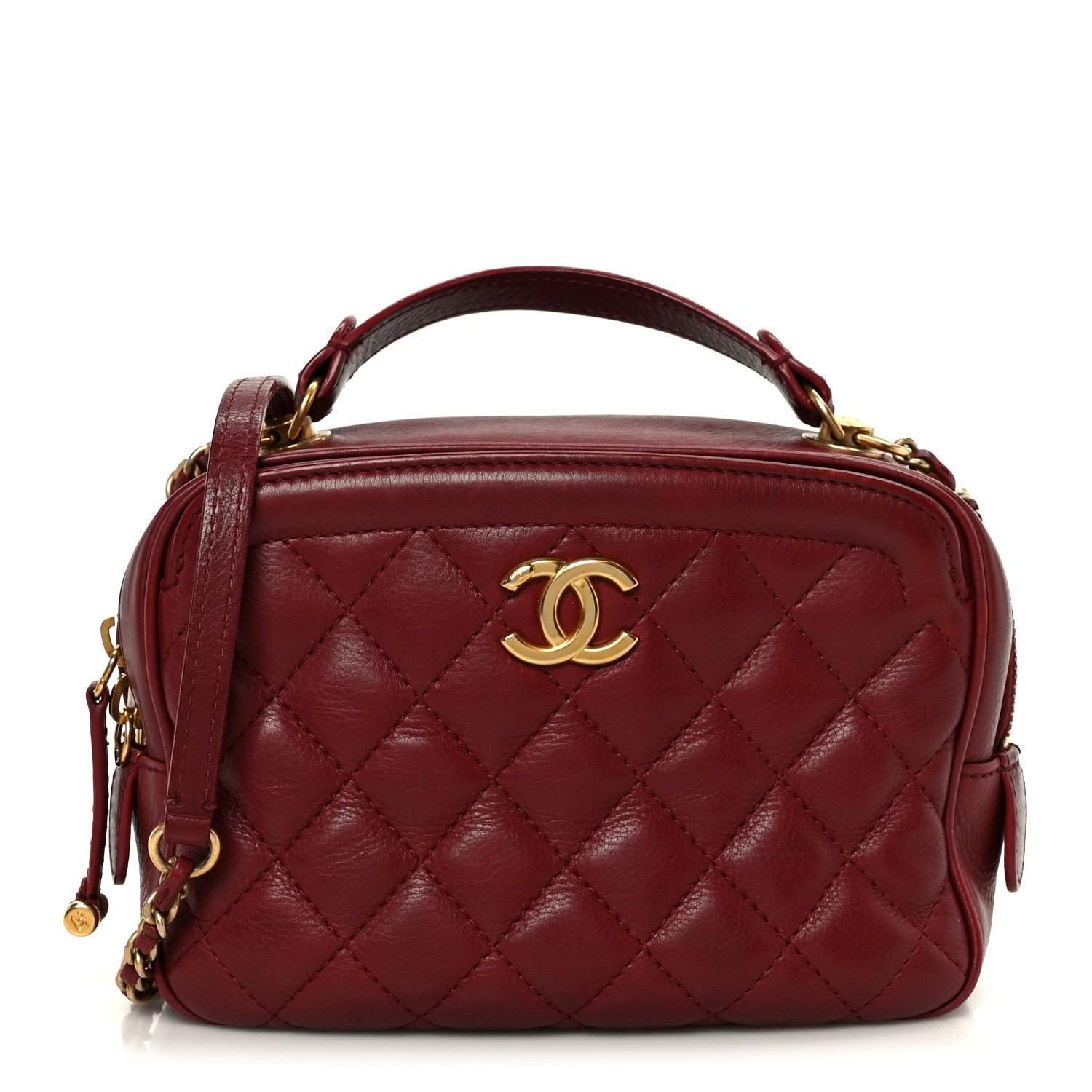 Chanel Calfskin Quilted CC Small Vanity Case Dark Red