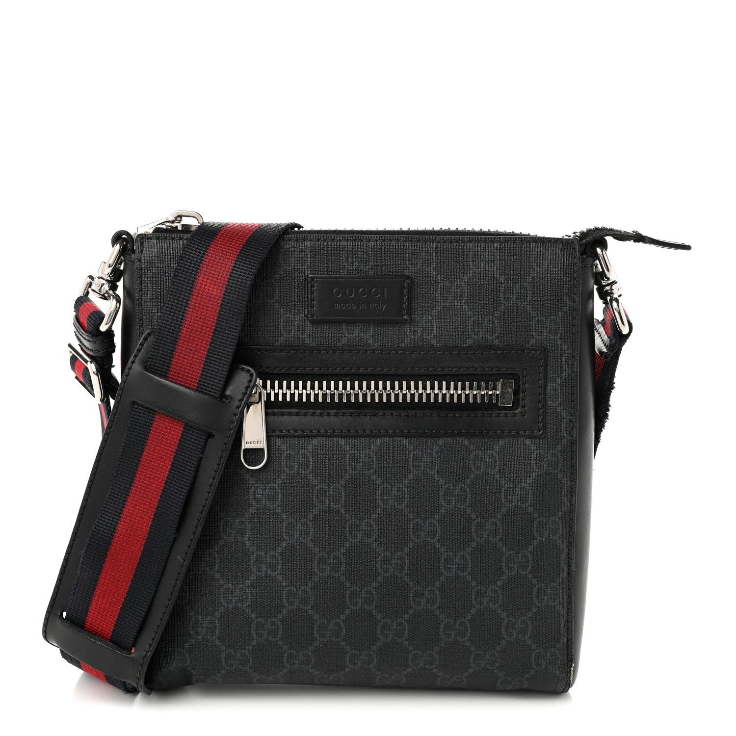 Gucci GG Supreme Monogram Web Small Flat Messenger Bag Black Grey Black Grey