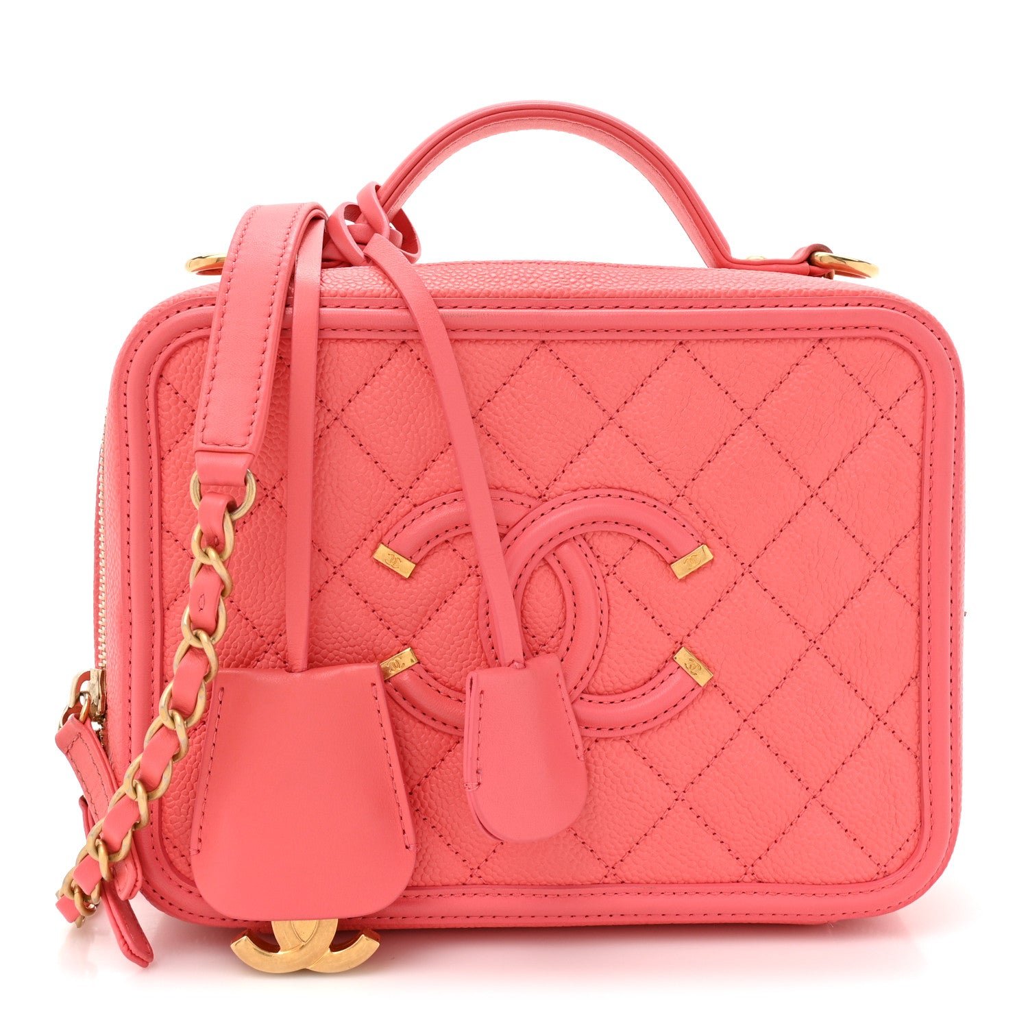 Chanel Caviar Quilted Medium CC Filigree Vanity Case Coral