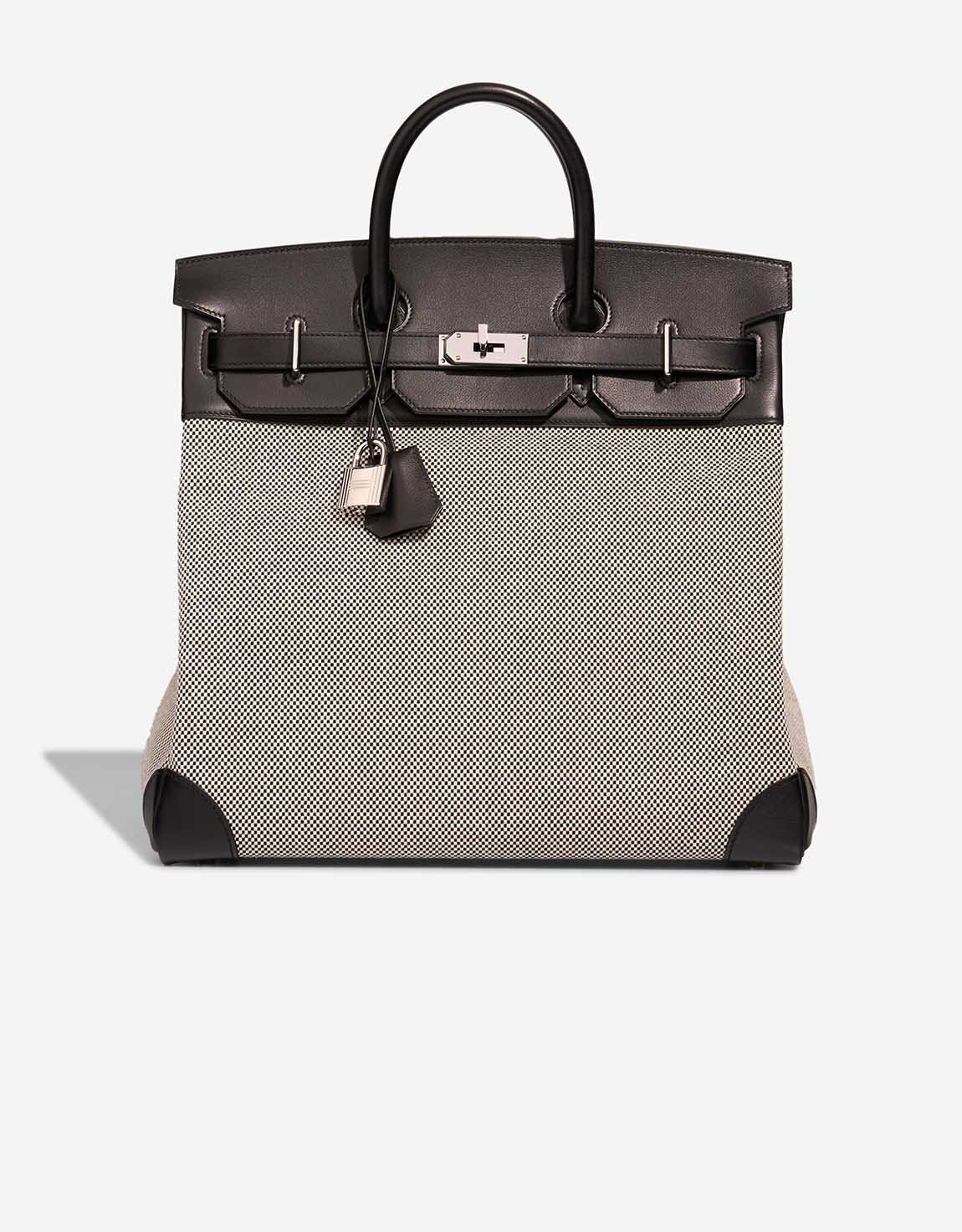 Hermes 
		Haut à Courroies 40 Toile Criss / Veau Evergrain Black / Écru    