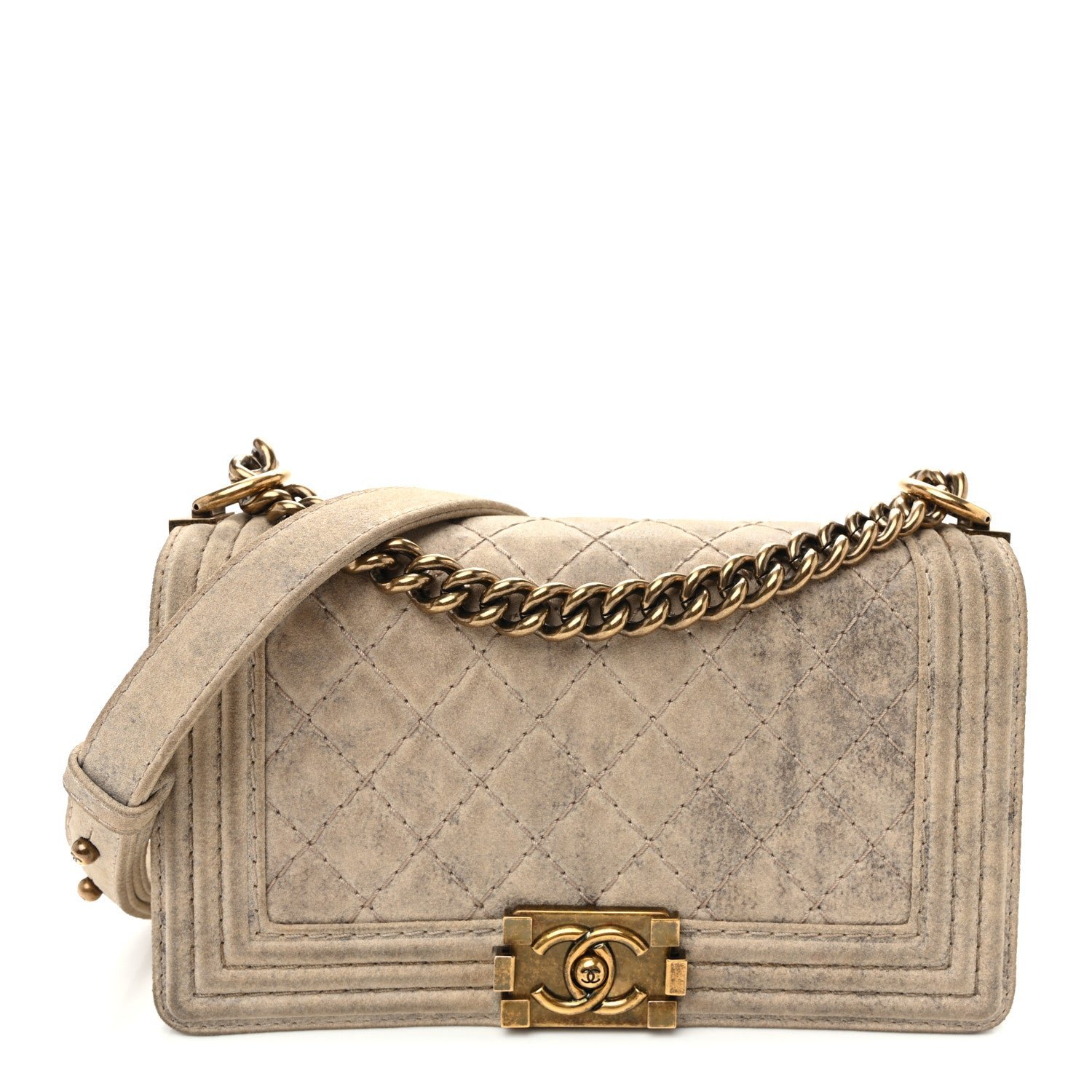 Chanel Iridescent Calfskin Quilted Medium Boy Flap Beige