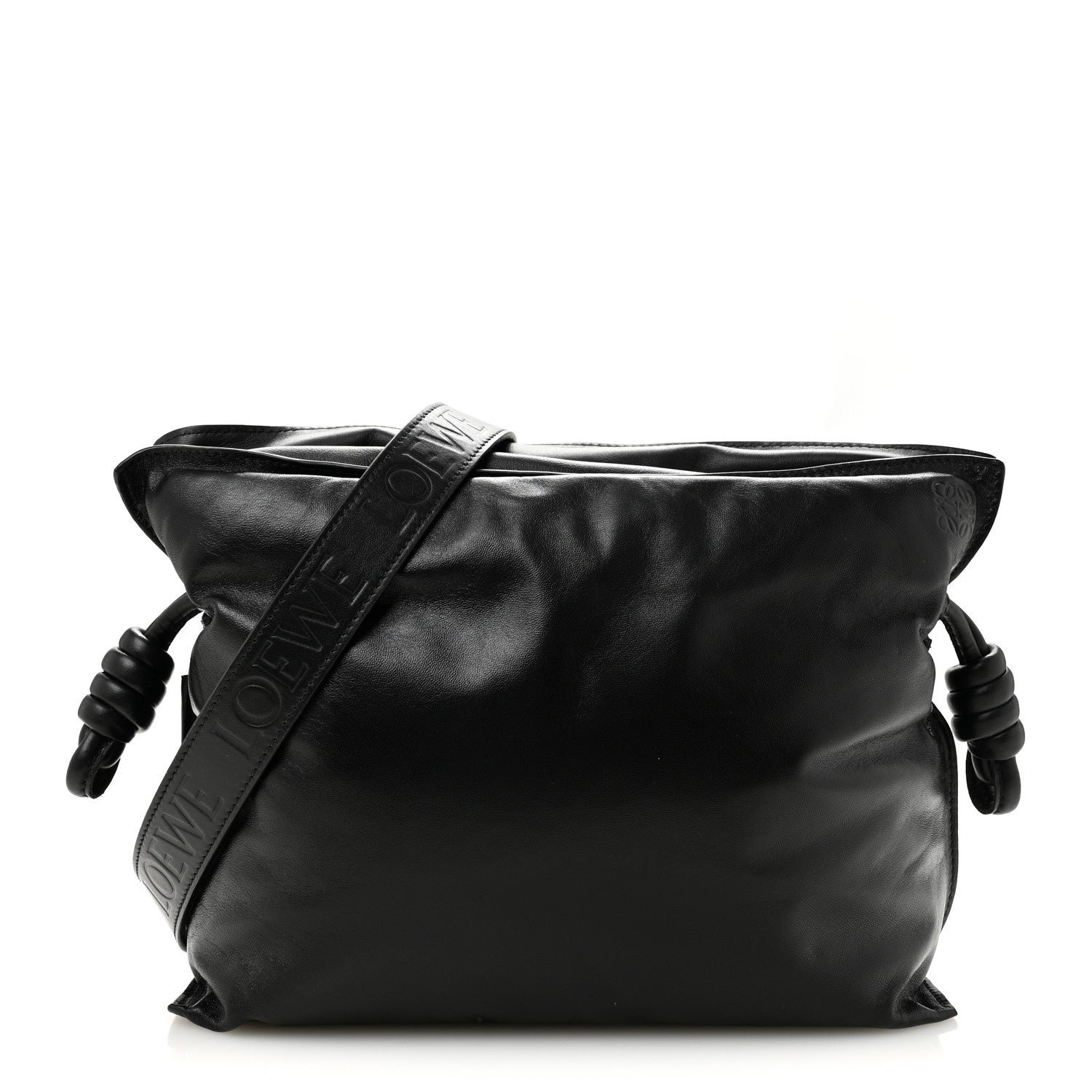 Loewe Shiny Nappa Lambskin Puffer Flamenco Knot Clutch Black