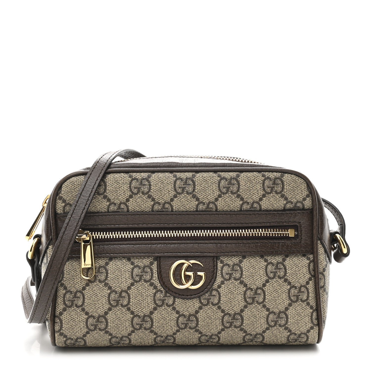 Gucci GG Supreme Monogram Textured Calfskin Super Mini Ophidia Shoulder Bag Beige Ebony New Acero