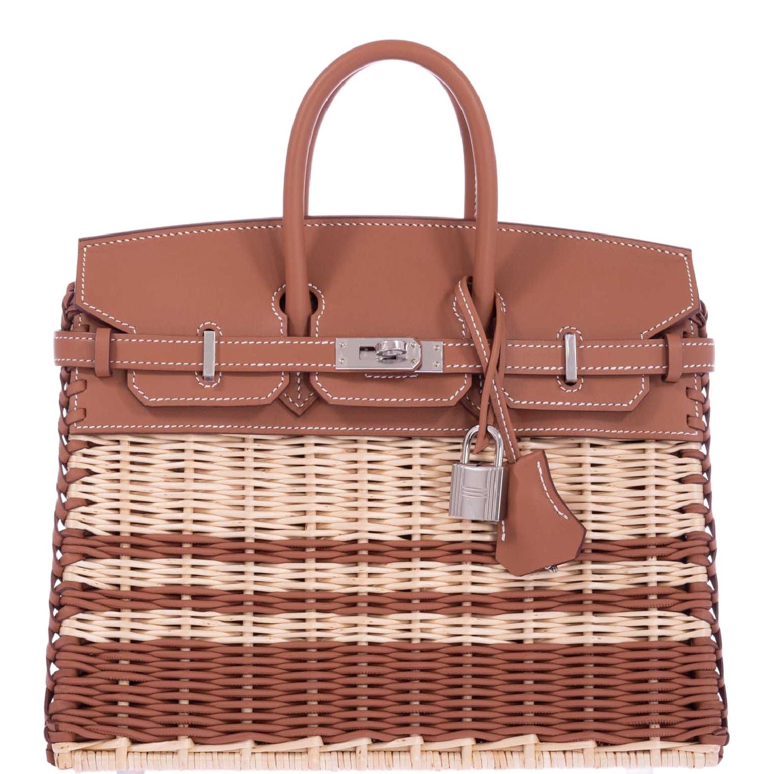 Hermes Hermès Picnic Birkin 25 Gold Swift & Stripe Osier Wicker Palladium Hardware