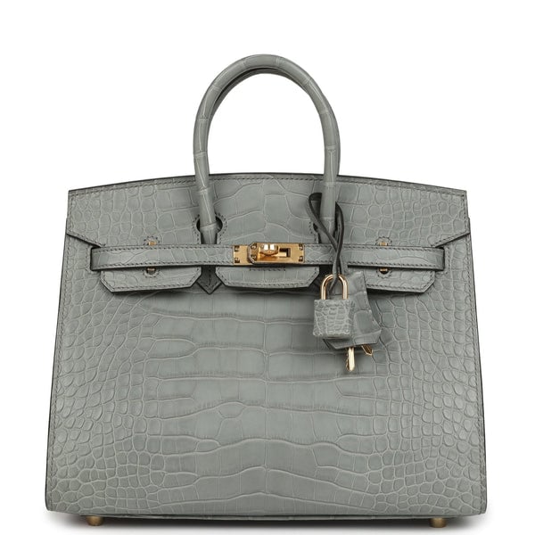 Hermes Hermes Birkin Sellier 25 Gris Ciment Matte Alligator Gold Hardware