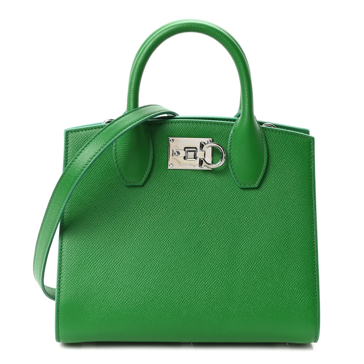 Salvatore Ferragamo Hammered Calfskin Small The Studio Box Bag Green