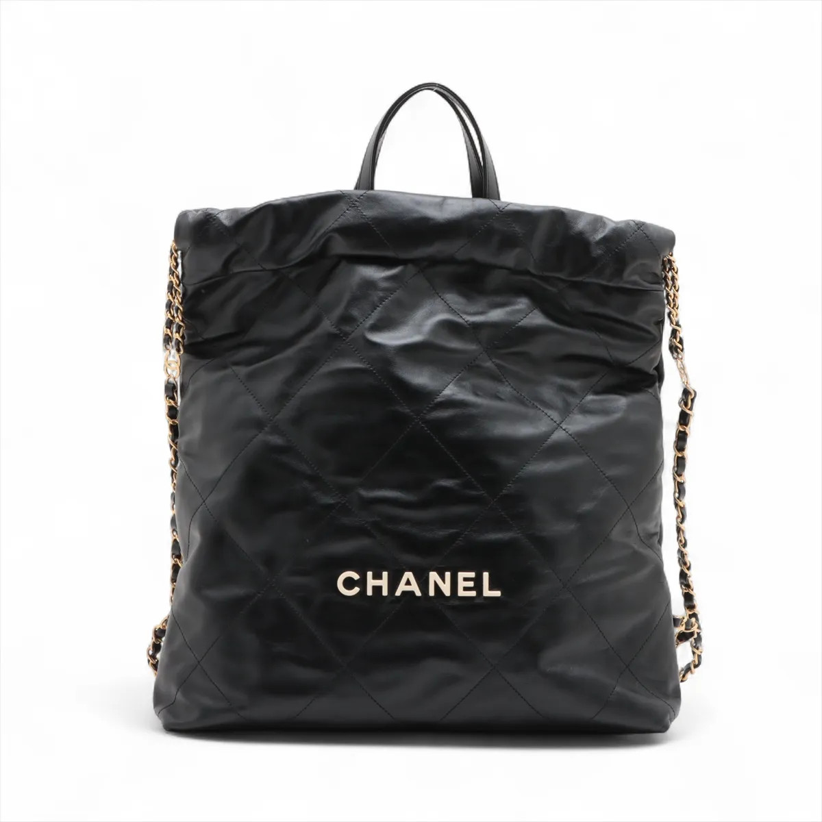 Chanel Chanel 22 Backpack shiny calfskin Chain Backpack Black Gold Metal Fitting