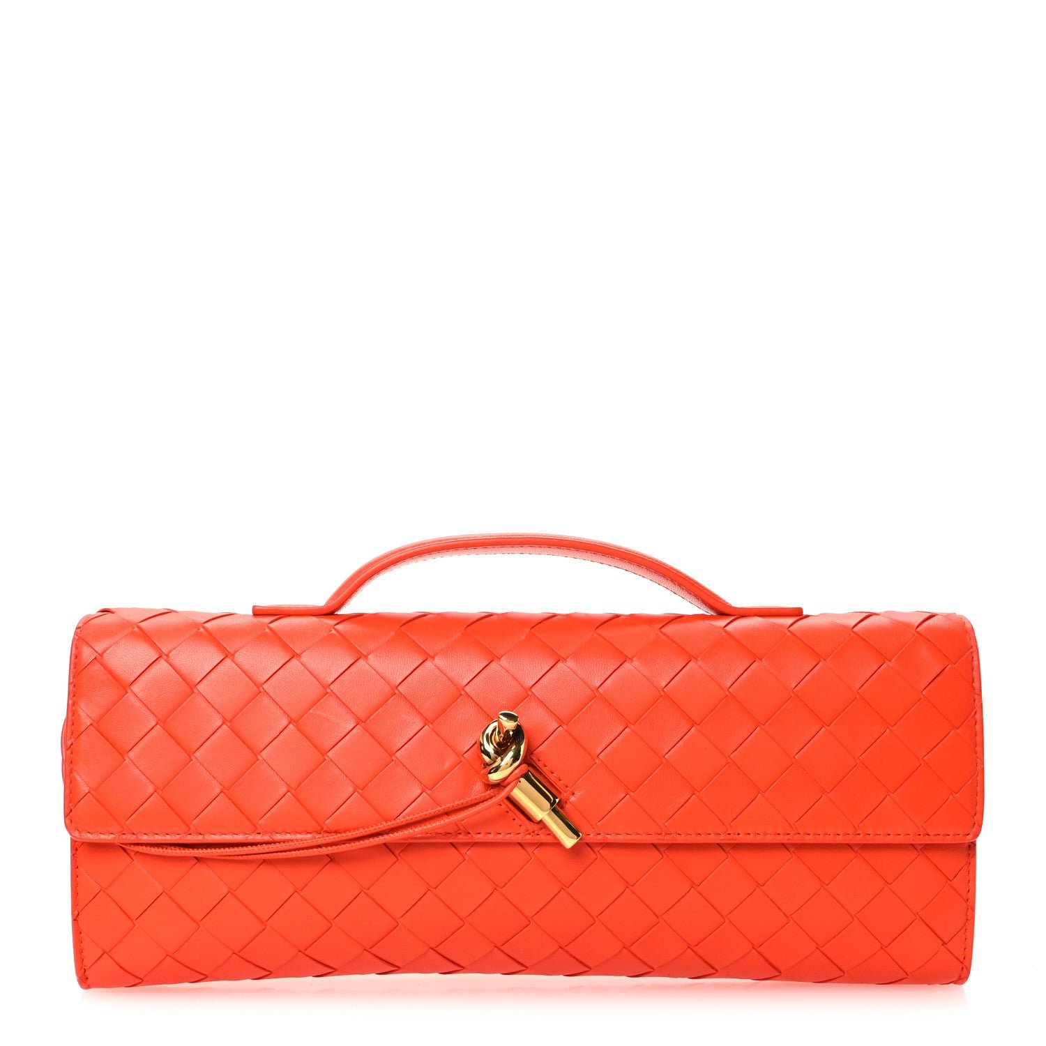 Bottega Veneta Nappa Intrecciato Long Andiamo Top Handle Clutch Orange