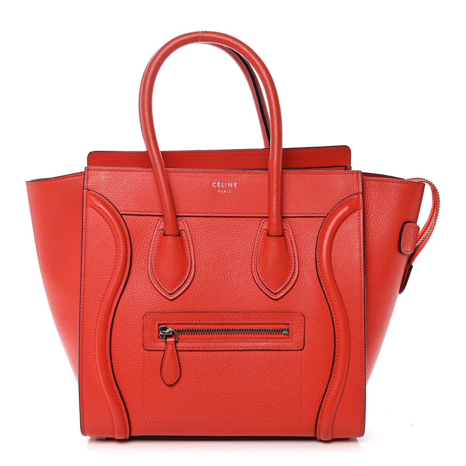 Celine Drummed Calfskin Micro Luggage Vermillion