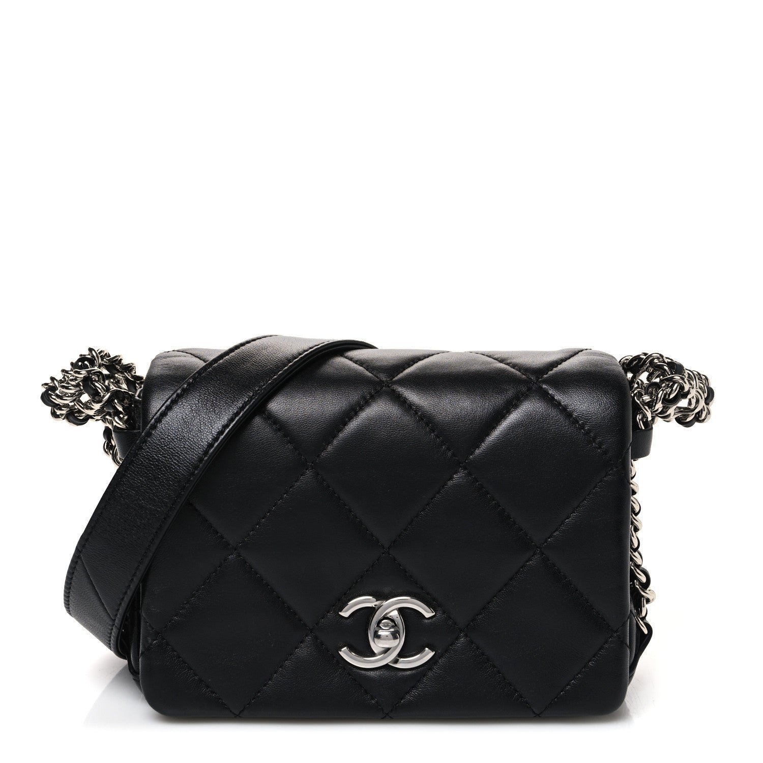 Chanel Lambskin Quilted Mini Chain Rows Flap Black