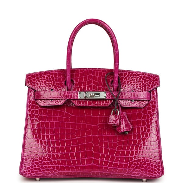 Hermes Pre-owned Hermes Birkin 30 Rose Poupre Shiny Porosus Crocodile Palladium Hardware