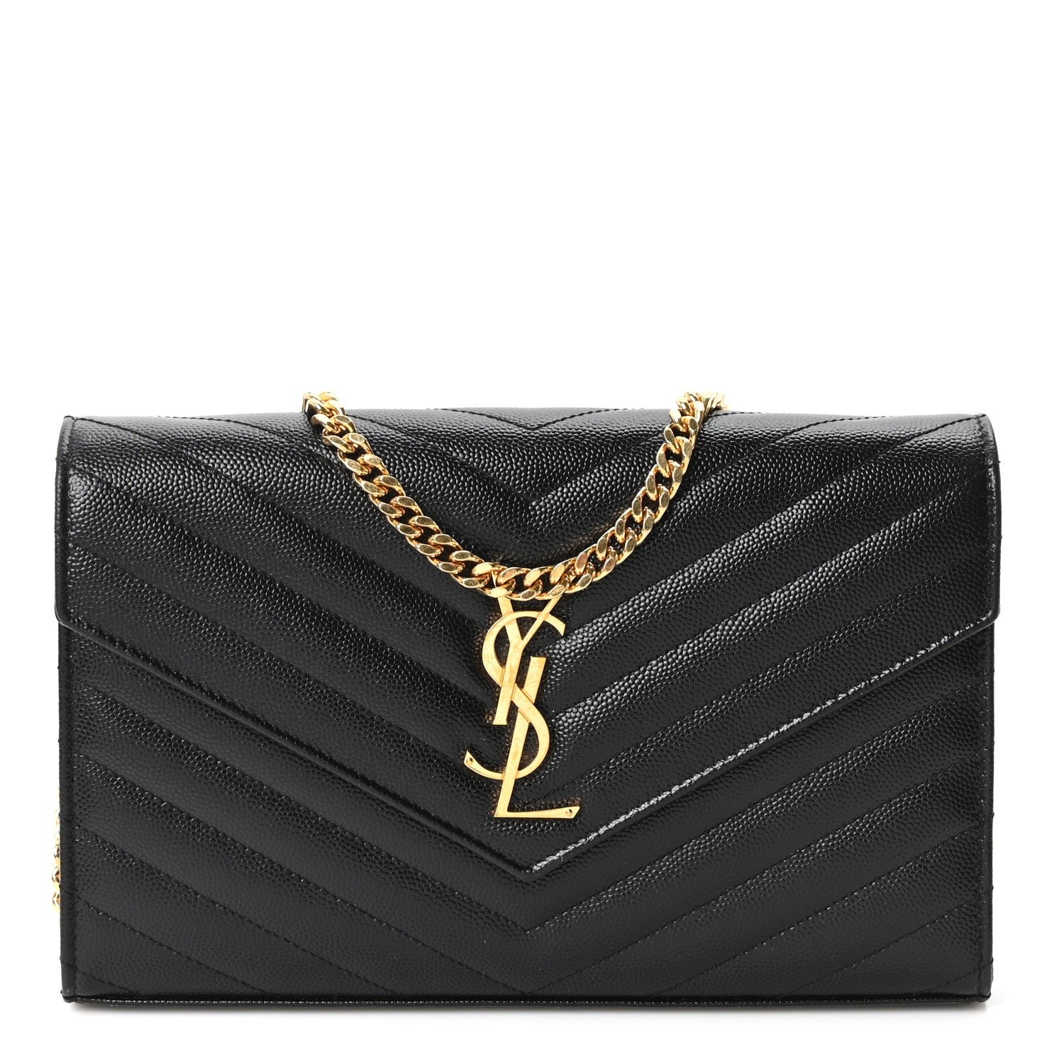 Grain De Poudre Matelasse Chevron Monogram Chain Wallet Black