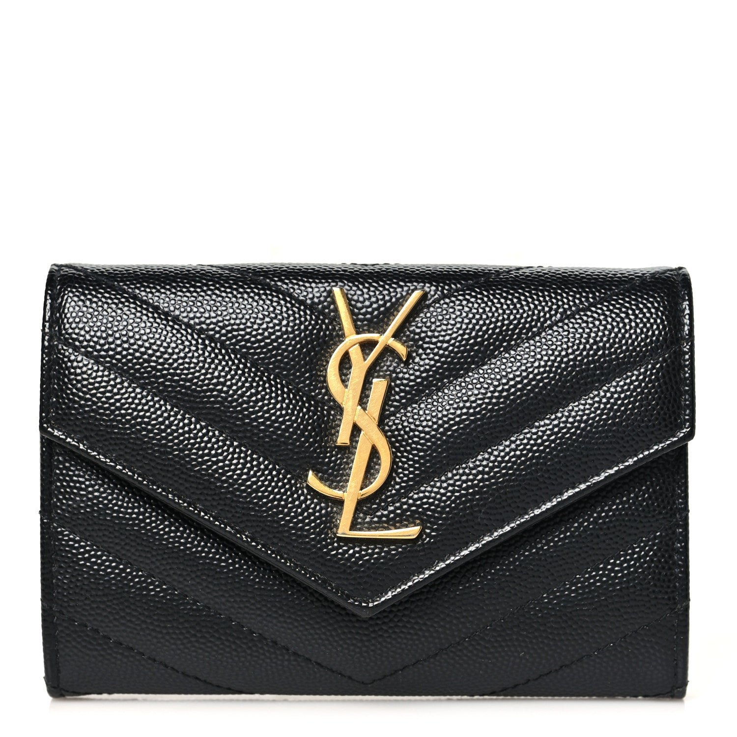 Saint Laurent Grain De Poudre Matelasse Chevron Small Monogram Envelope Wallet Black