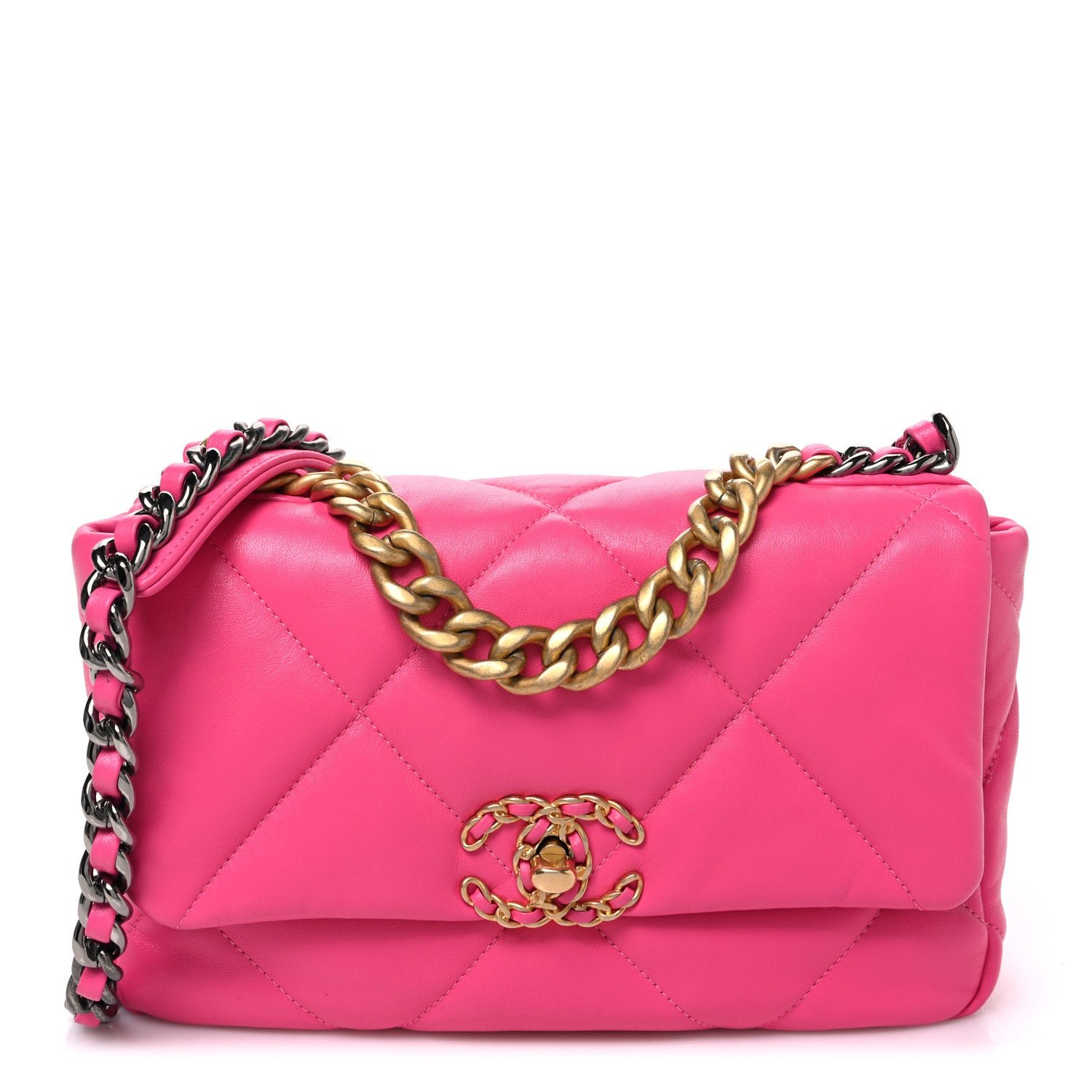 Chanel Lambskin Quilted Medium Chanel 19 Flap Dark Pink