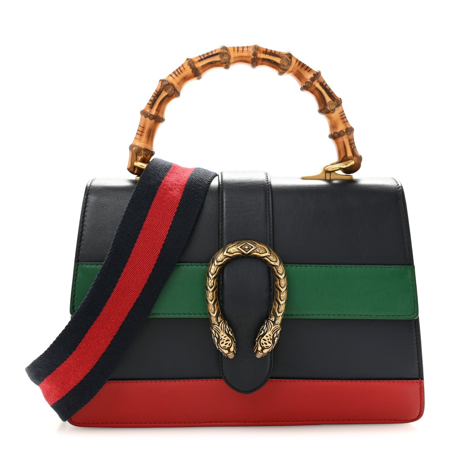 Gucci Moon Calfskin Bamboo Web Medium Dionysus Top Handle Bag Blue Emerald Hibiscus Red