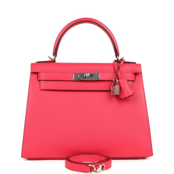 Hermes Pre-owned Hermes Kelly Sellier 28 Rose Extreme Epsom Palladium Hardware