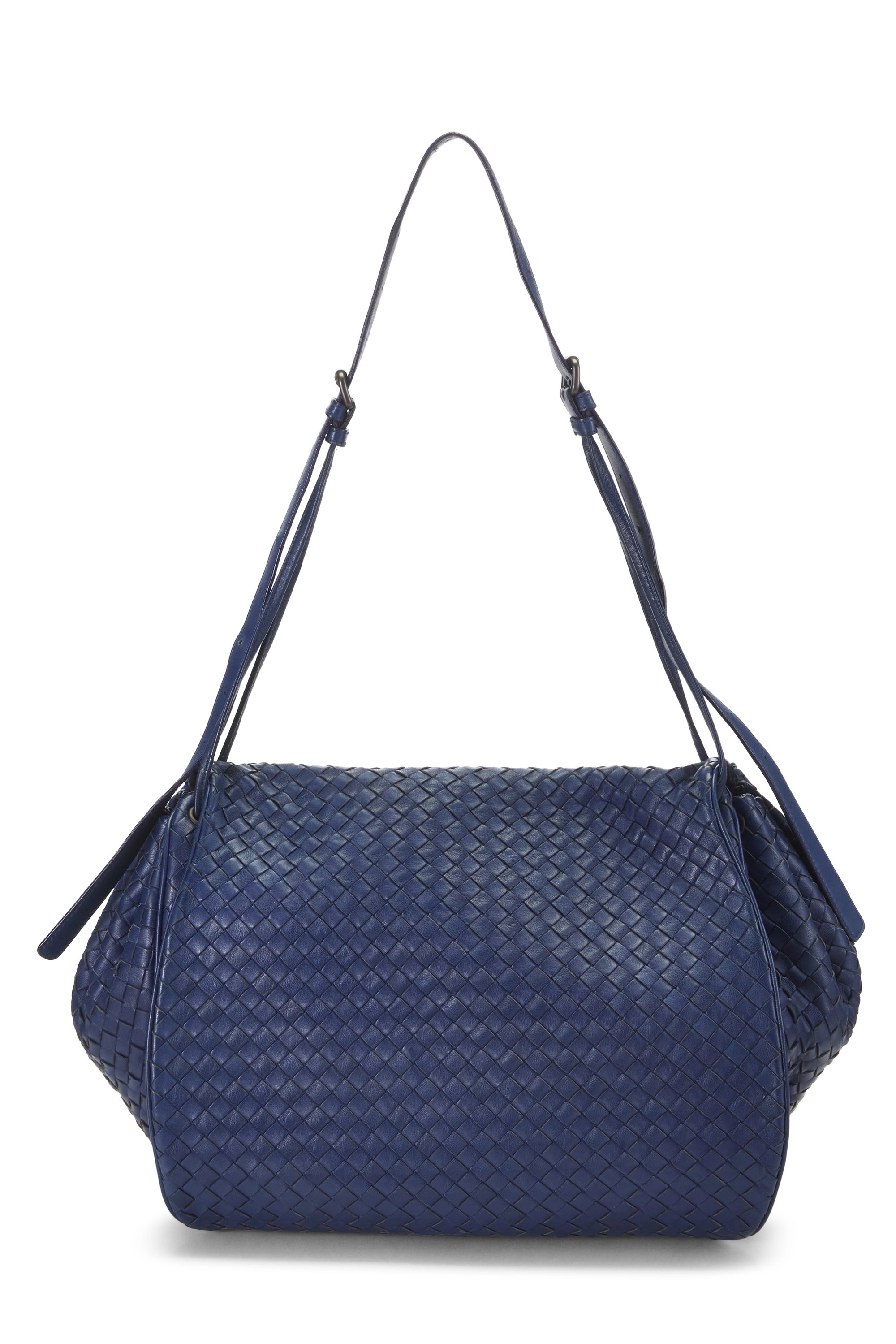 Blue Intrecciato Pocket Flap Crossbody Bag