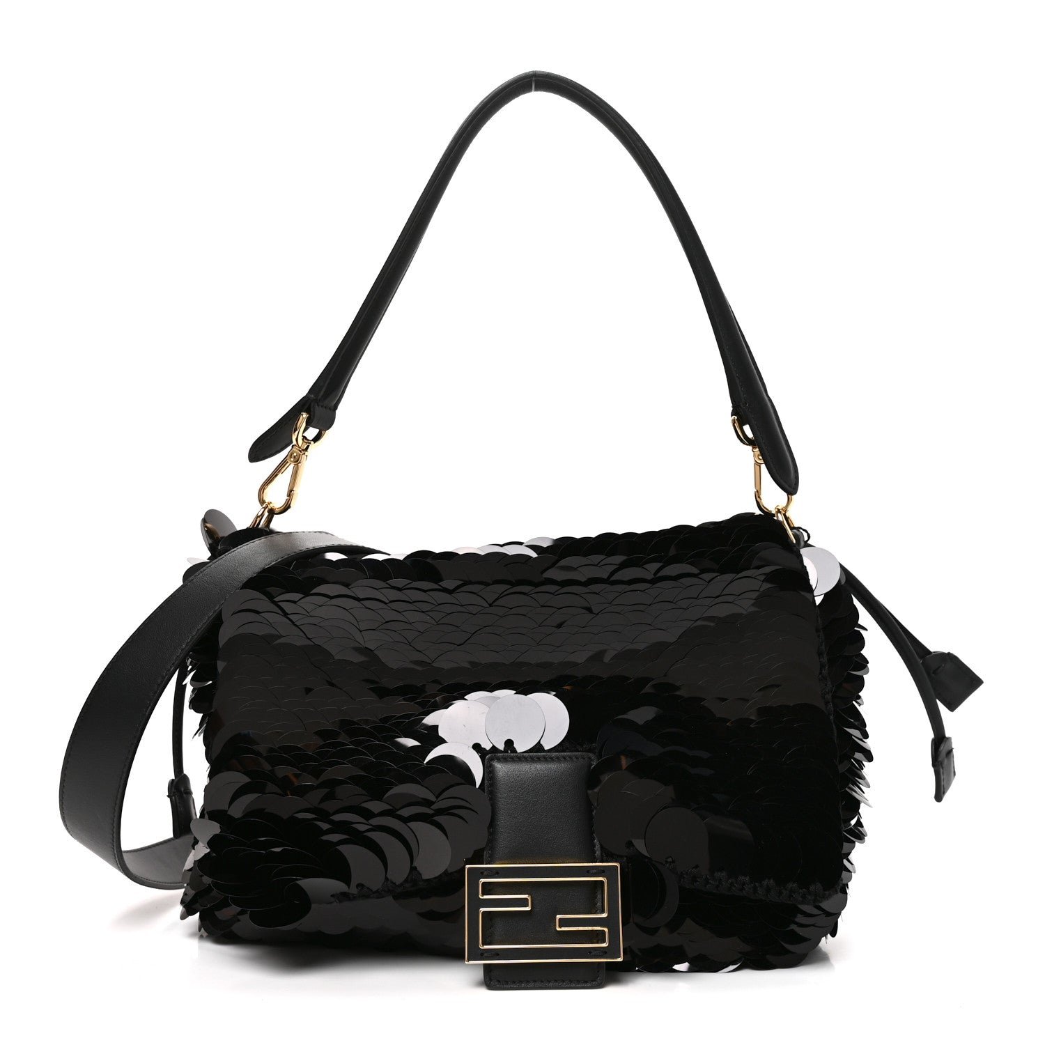 Fendi Sequins Crochet Nappa Medium Mamma Baguette Black