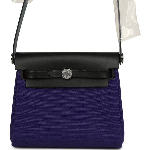 Hermes Hermes Herbag Zip 20 Mini Purple Toile Militaire Canvas and Black Vache Hunter Palladium Hardware